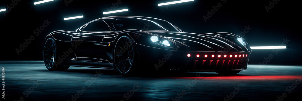 custom made wallpaper toronto digitalBlack sports car parked in a garage with neon lights