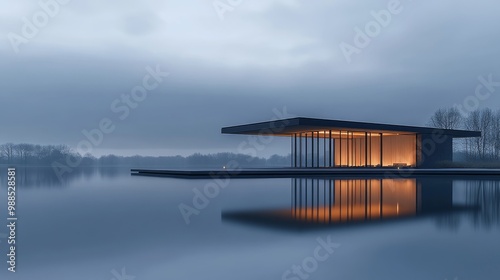 Modern Lake House with Minimalist Design and Stunning Water Reflections