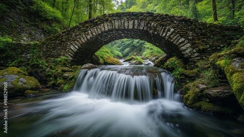 Stone Bridge Over a Serene Forest Stream