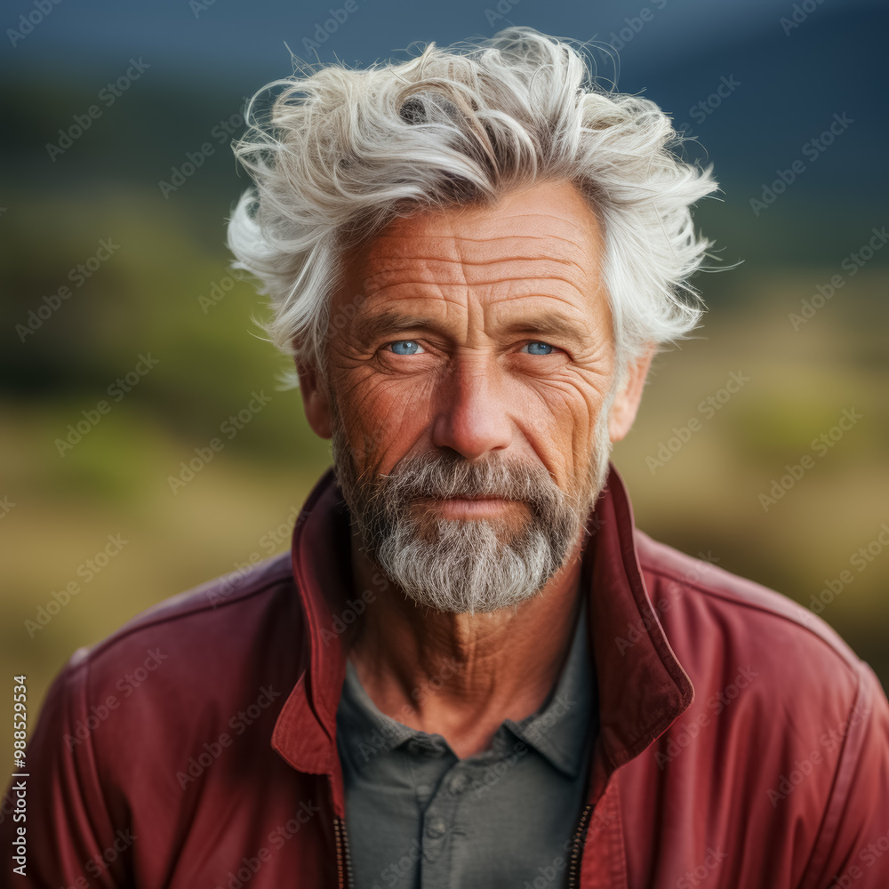 Sympatischer Mann mit grauen Haaren und Vollbart, Generative AI Sympatischer Mann mit grauen Haaren und Vollbart, Generative AI