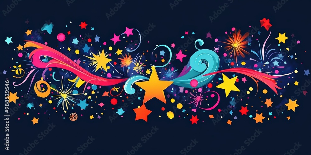 A colorful image of stars, confetti, and streamers. A colorful image of stars, confetti, and streamers.