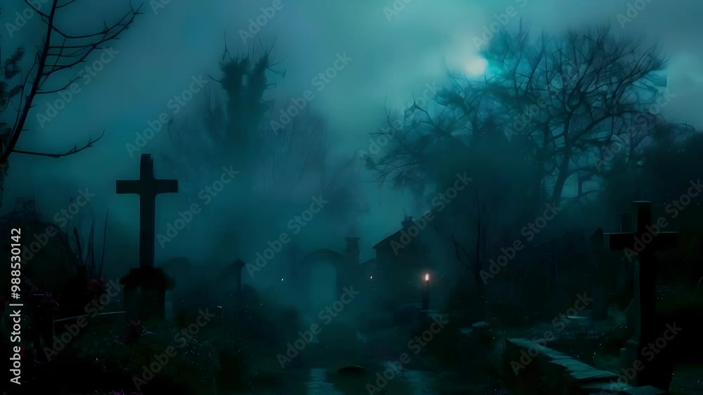 Video recreation of a lugubrious cemetery at fog night
Video recreation of a lugubrious cemetery at fog night
