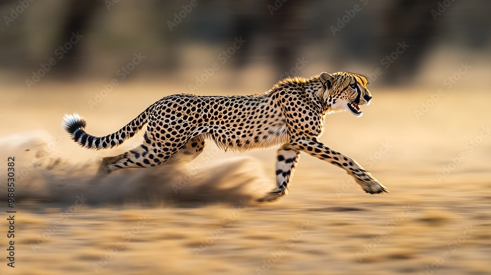 Obraz premium Cheetah Running Fast in the Savanna: A Stunning Wildlife Photo