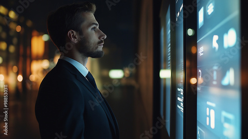 Scenes of office workers at work. Businessman staring into the distance.