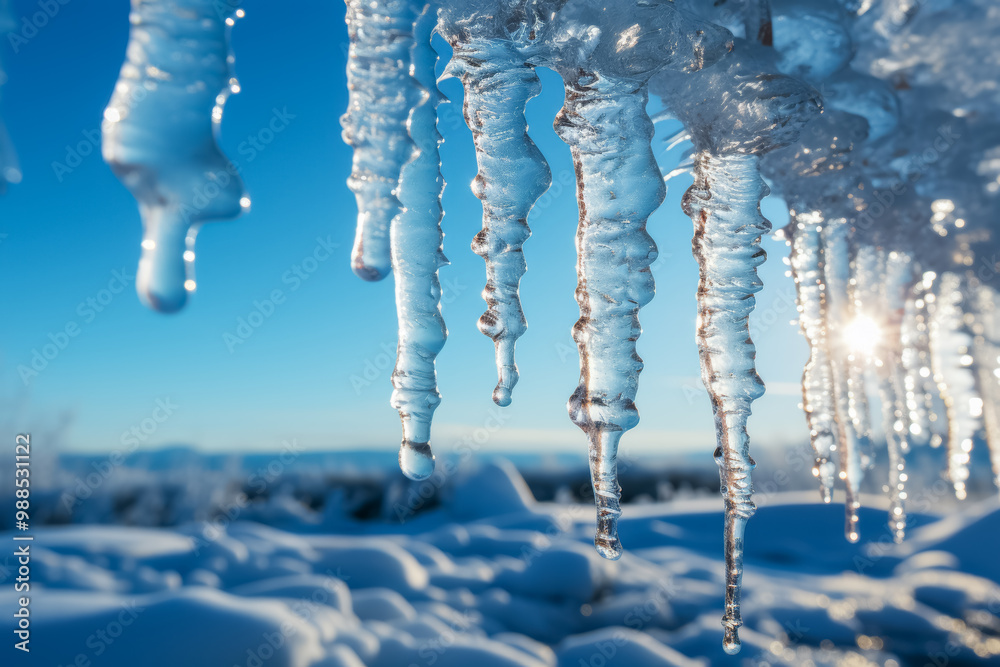 Eiskristalle, Eiszapfen an einem kalten Wintertag, Generative AI