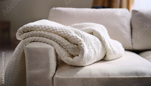 Neatly Folded Blanket on a Sofa