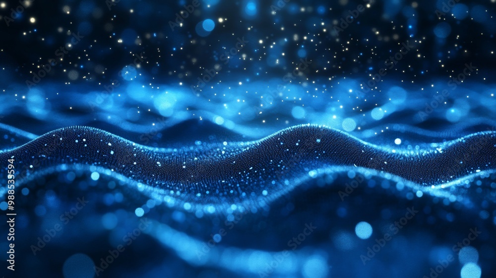 Abstract Blue Particle Wave Background - Digital Art Abstract Blue Particle Wave Background - Digital Art
