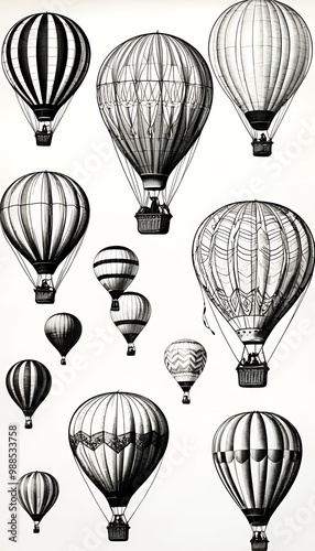 Obraz na płótnie whimsy sky ink all illustrating creative details designs beautifully ballooning adventure crafted aerial air hot showcase concept pencil sketches flight balloons sketch hot air balloon ink crayons w salonie