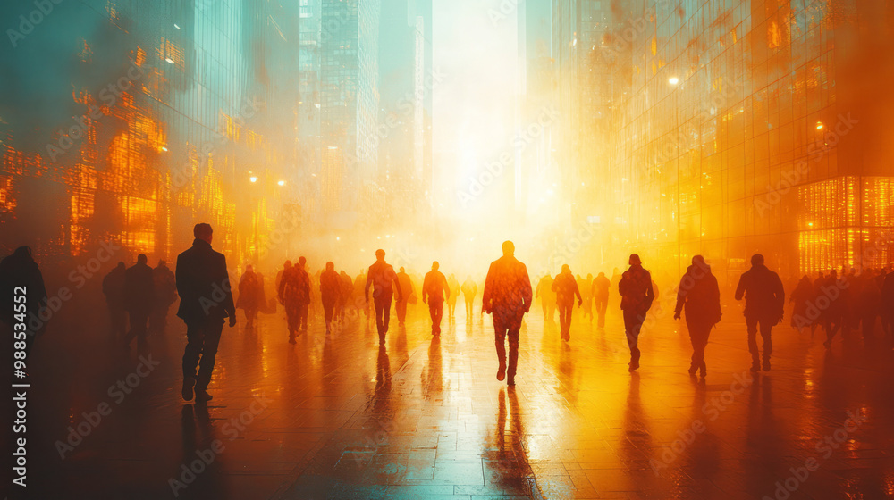 A group of walkers moving through a modern urban setting, their steps purposeful as they navigate the city streets, A group of walkers moving through a modern urban setting, their steps purposeful as they navigate the city streets,