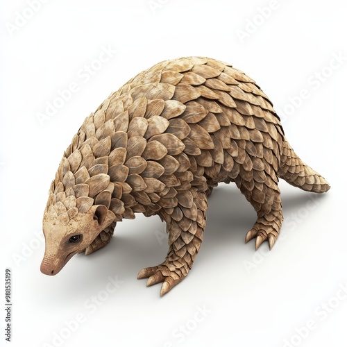 A detailed and realistic illustration of a pangolin, showcasing its unique scales and posture, set against a clean, white isolated background for a striking visual impact.