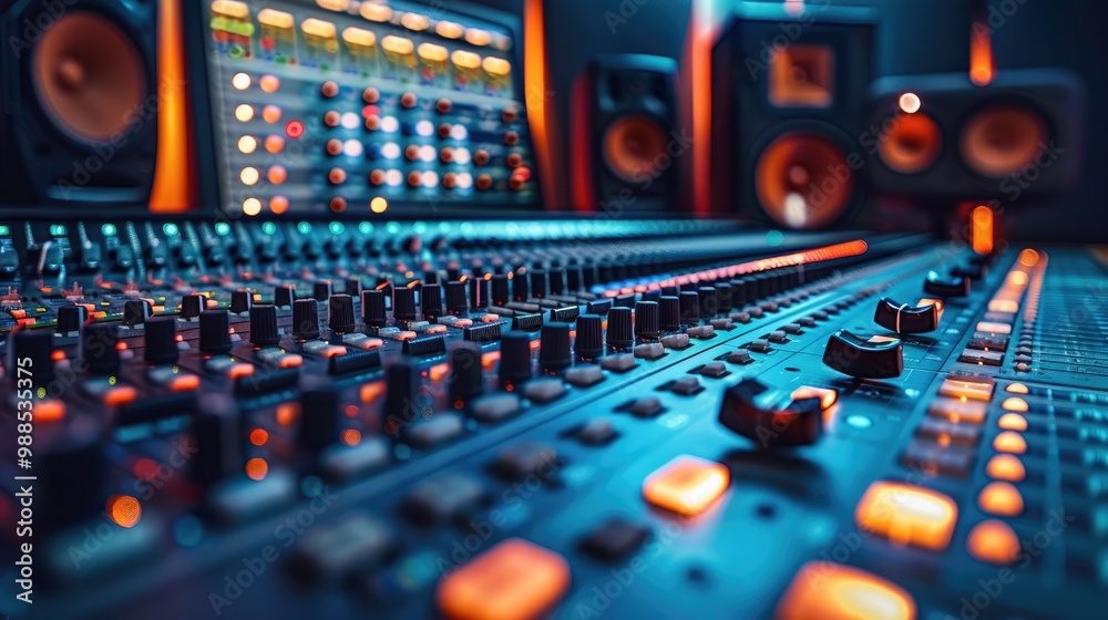 Interior of recording studio control desk. Interior of recording studio control desk.