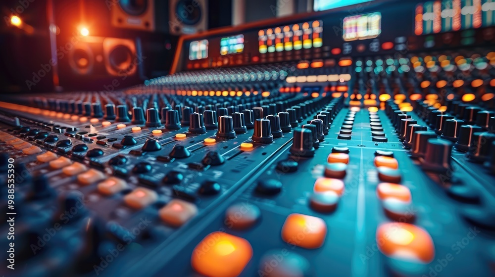 Fototapeta premium Interior of recording studio control desk.