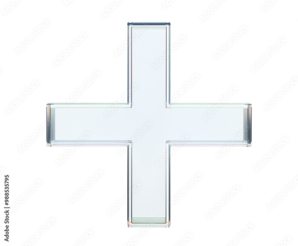 Obraz premium Glass cross icon with smooth transparent edges