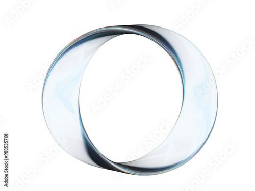 Futuristic glass ring shape with soft curves and reflections