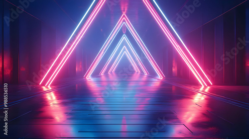 Abstract 3D Neon Lights Corridor Background photo