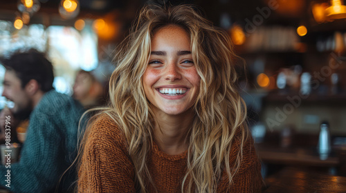 A group of friends laughing together at a cafÃ©,