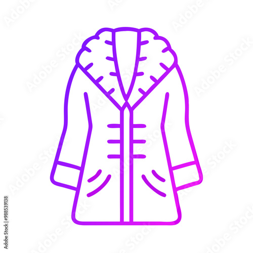 A purple coat with a fur collar. The coat is long and has a hood. The coat is designed to keep the wearer warm and stylish