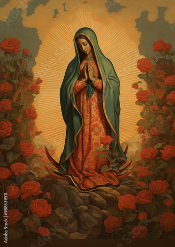 Our Lady of Guadalupe: A Mexican Icon: This captivating illustration showcases the Our Lady of Guadalupe, a symbol of faith and culture in Mexico