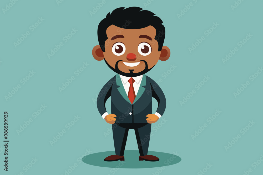 A cartoon character in a suit exudes confidence while standing in a professional manner, a cartoon character African businessman A cartoon character in a suit exudes confidence while standing in a professional manner, a cartoon character African businessman