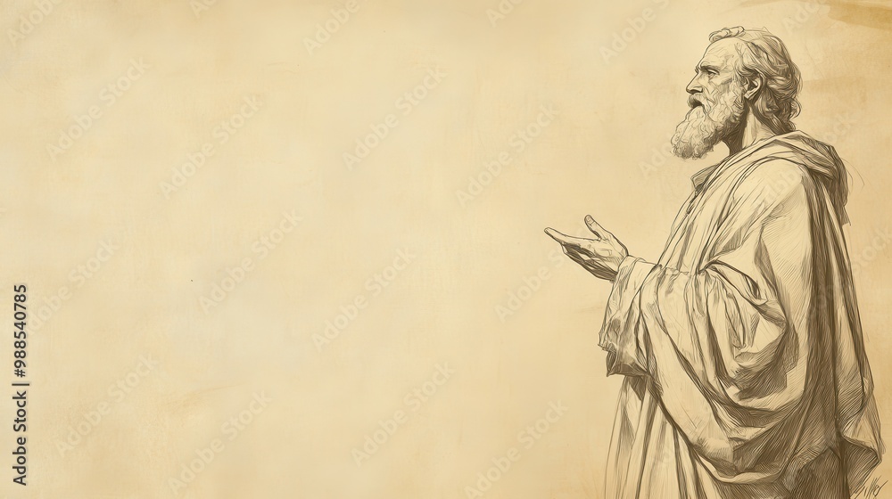 Fototapeta premium God’s Justice Declared - Biblical Illustration of Eliphaz Insisting on Punishment for the Wicked, Beige Background