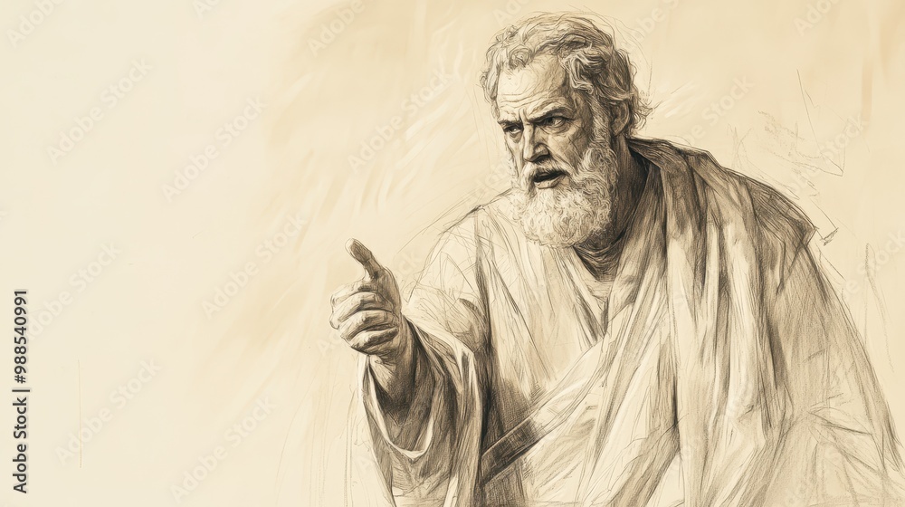 Biblical Illustration of Eliphaz’s Final Speech - Frustration and Concern Towards Job, Beige Background Biblical Illustration of Eliphaz’s Final Speech - Frustration and Concern Towards Job, Beige Background