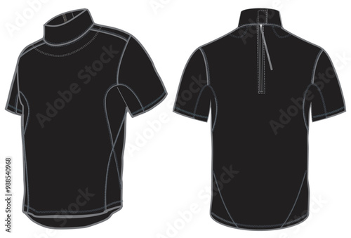 Sport T-Shirt Vector Technical Illustration Mock Up Front and Back View for CAD and Techpacks