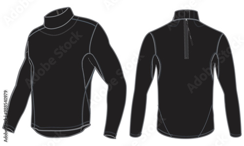 Longsleeve Cut-Resistant Neck Protect Base Layer design vector flat sketch fashion illustration CAD template front and back views