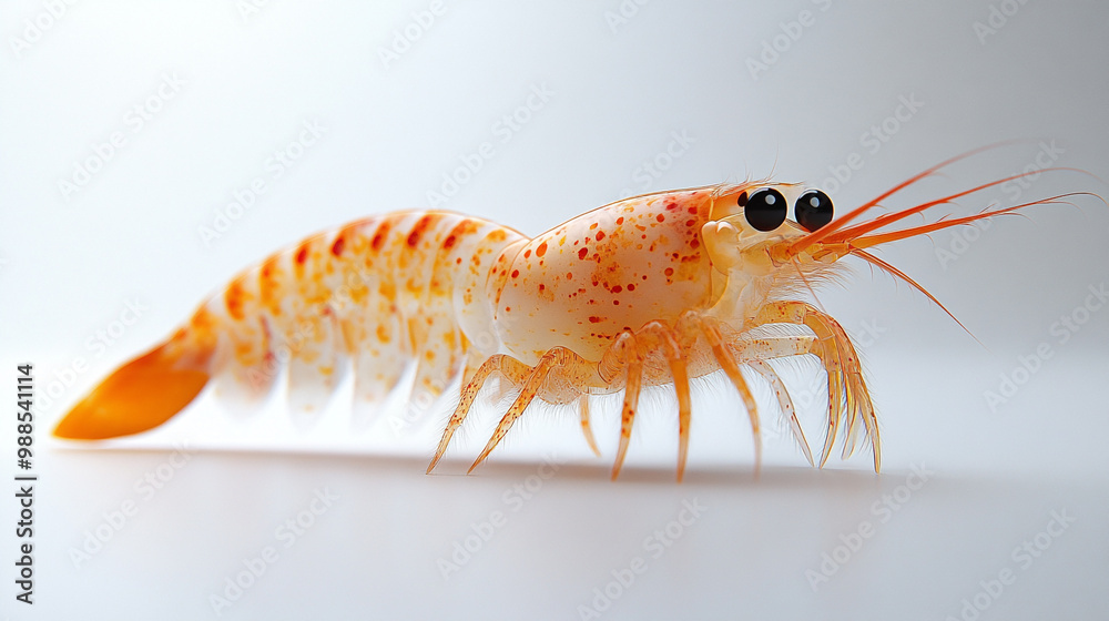 A close-up image of a vibrant shrimp showcasing its detailed patterns and unique coloration against a clean background. A close-up image of a vibrant shrimp showcasing its detailed patterns and unique coloration against a clean background.