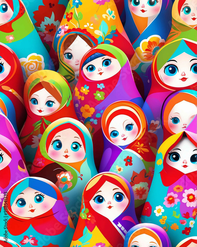 Russian babushka dolls with cultural significance seamless design pattern