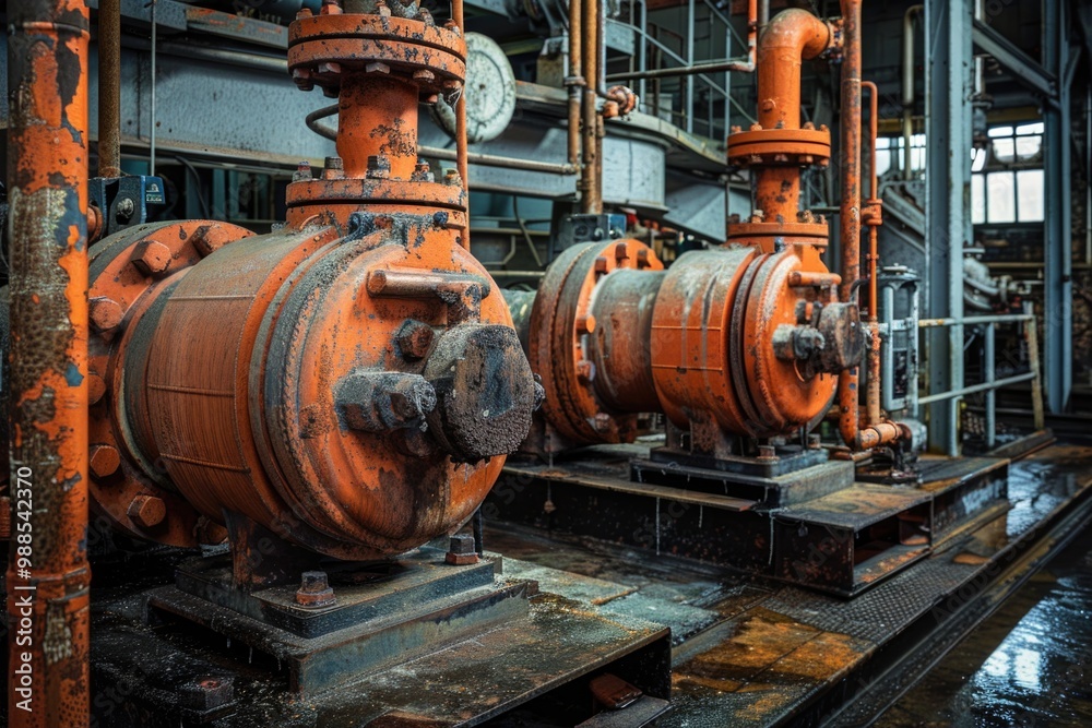 Machine Guarding: Industrial Pump Machinery in Factory, Control of Electric Pipeline