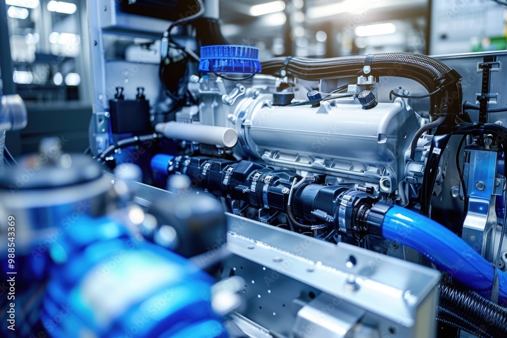 Fototapeta premium Motor Fuel. Hydrogen Engine in Eco-Friendly Truck for Clean Transportation