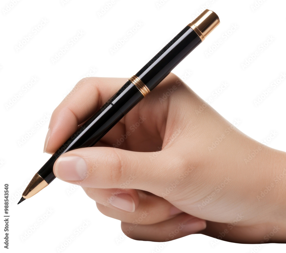PNG Hand writing with a black pen paper hand white background.