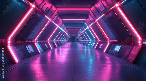 Neon Lights 3D Futuristic Tunnel Illustration