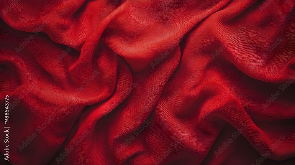 Fototapeta premium Close-up of a smooth red fabric with soft wrinkles and folds.