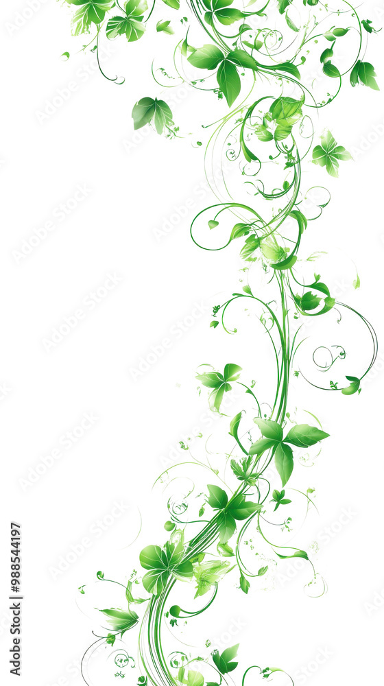Decorative green vine with leaves on a white isolated background. Decorative green vine with leaves on a white isolated background.