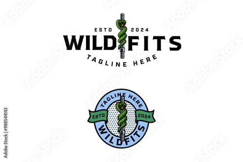 snake wrapped around barbell power bar colorful badge logo design set for gym fitness sport. olympic bar with viper, python illustration logo template for bodybuilding, weightlifting club