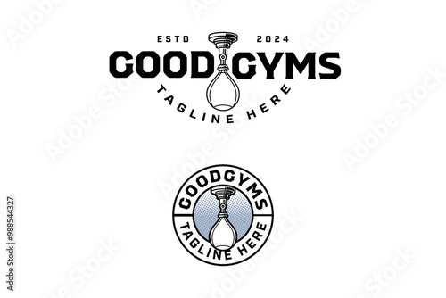 hanging punching bag outline badge logo design set for gym, fitness, boxing sport. sand bag boxing illustration modern logo template for martial arts fighting combat sport