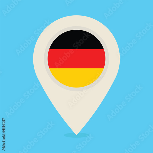 Free Download Location marker with the flag of Germany. Cream-colored location pin isolated on blue background. Flat vector icon for mobile apps, UI and web design - GFXLoad
