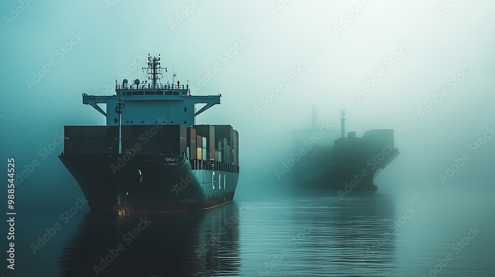 Cargo Ship in the Fog - Realistic Photo