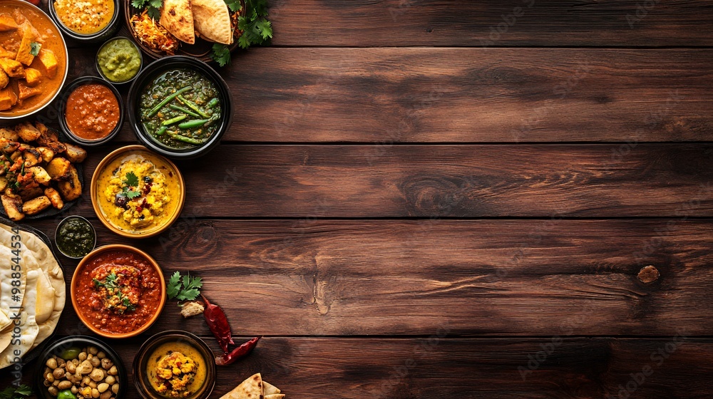 custom made wallpaper toronto digitalVarious Indian Dishes on Wooden Table.