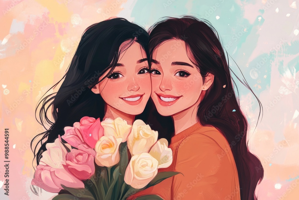 Two Women Holding Flowers Two Women Holding Flowers