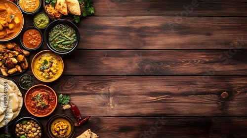 Wallpaper Mural Various Indian Dishes on Wooden Table. Torontodigital.ca