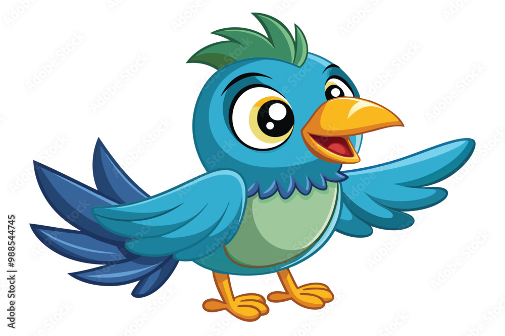 A joyful blue bird character with outstretched wings happily chirps and enjoys the day, a cartoon character bird clipart A joyful blue bird character with outstretched wings happily chirps and enjoys the day, a cartoon character bird clipart