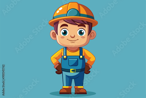 Cartoon builder character stands confidently in uniform, ready for the day's tasks, a cartoon character Builders in uniform