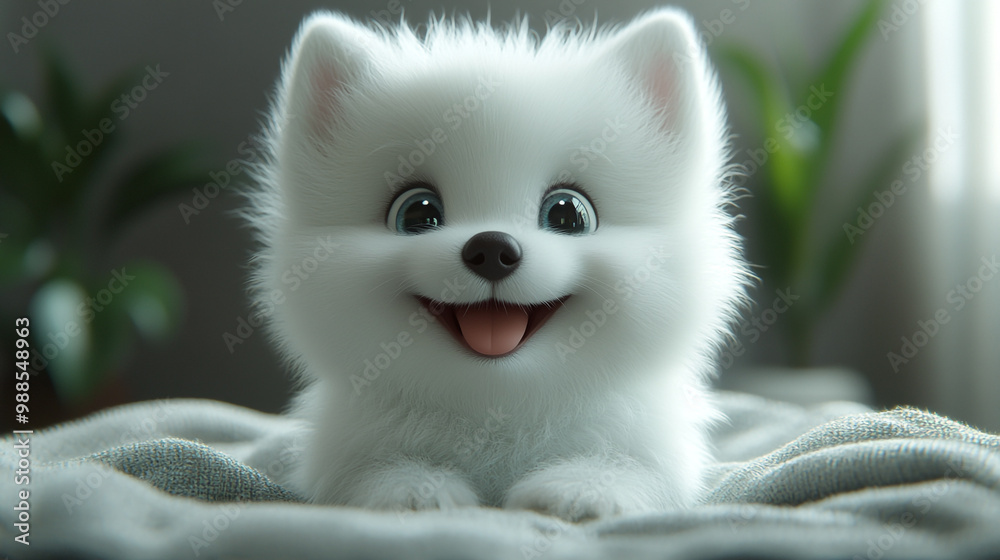 Adorable fluffy puppy with bright eyes and a joyful expression, sitting on a soft blanket, perfect for pet lovers. Adorable fluffy puppy with bright eyes and a joyful expression, sitting on a soft blanket, perfect for pet lovers.