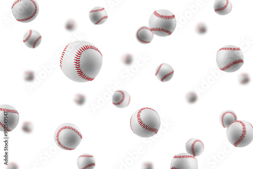 Valokuva Falling Baseball ball isolated on white background, selective focus