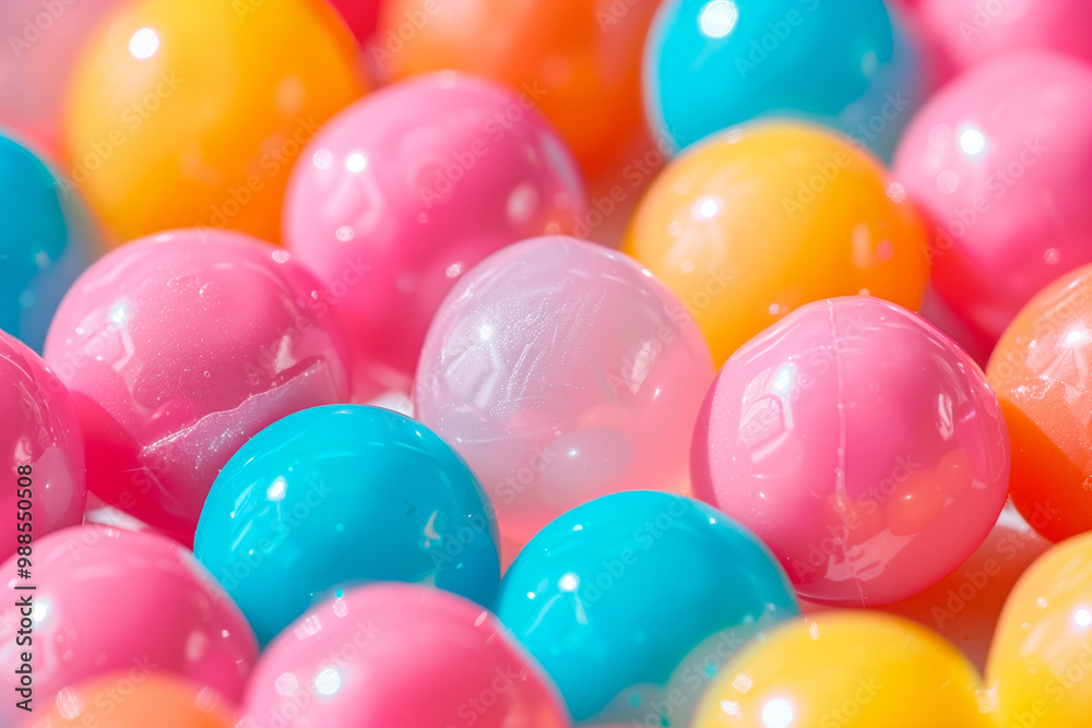 Closeup of vibrant pink and blue gumballs with a glossy texture. Concept of sweetness and childhood nostalgia Closeup of vibrant pink and blue gumballs with a glossy texture. Concept of sweetness and childhood nostalgia
