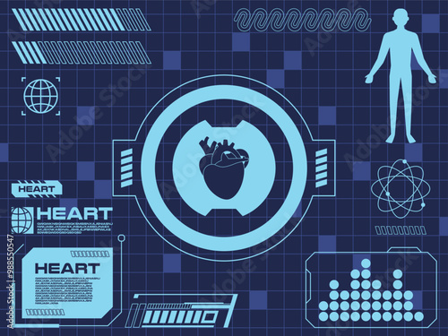 Heart futuristic scan machine interface digital analysis modern cyber healthcare medicine concept design set