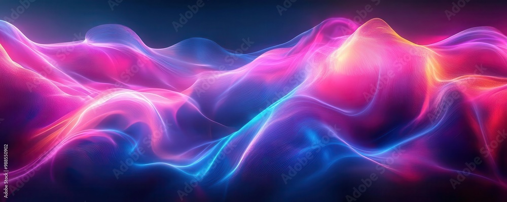 Abstract neon light waves, modern, vibrant colors, 3D rendering