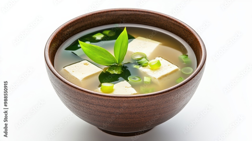 Fresh Tofu Soup with Herbs and Seaweed in Bowl Fresh Tofu Soup with Herbs and Seaweed in Bowl